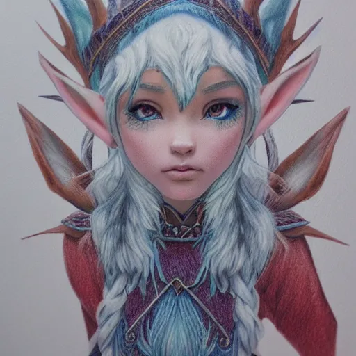 Image similar to Colored pencil art on paper, Frost Elf, highly detailed, artstation, MasterPiece, Award-Winning, Caran d'Ache Luminance