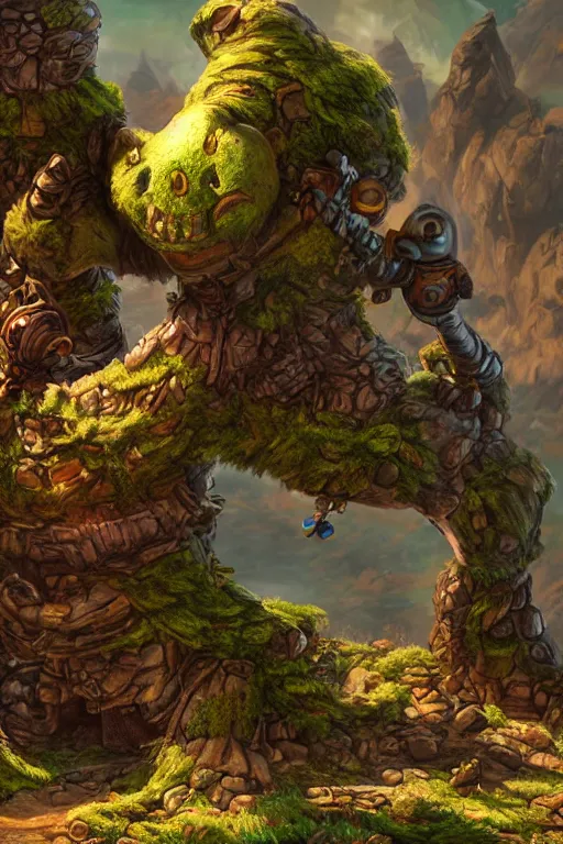 Image similar to zelda fantasy art giant golem troll wood rock greeble gemstone, global illumination ray tracing hdr fanart arstation by sung choi and eric pfeiffer and gabriel garza and casper konefal