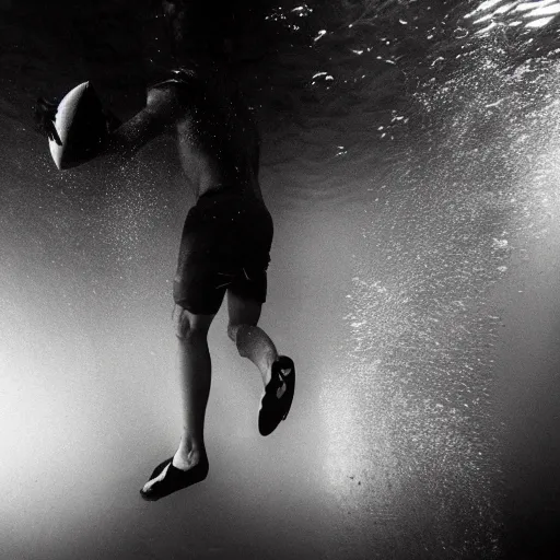 Prompt: Underwater photo of a football player by Trent Parke, clean, detailed, Magnum photos