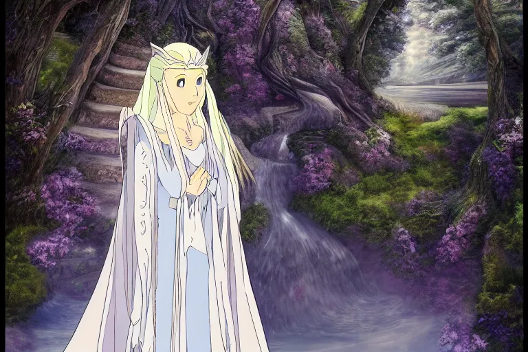 Image similar to tonemapped galadriel by hayao miyazaki, highly detailed,