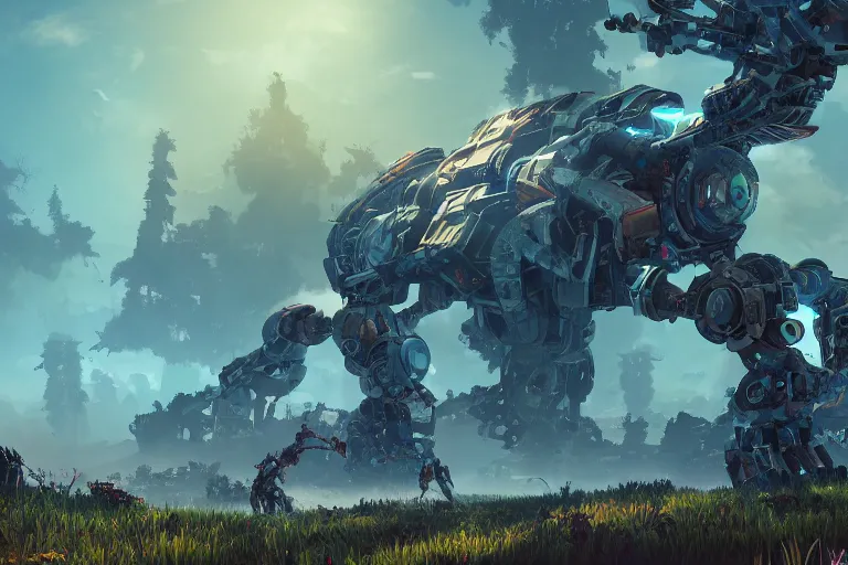 Image similar to stalker machine mecanical creature robot of horizon forbidden west horizon zero dawn bioluminiscence global illumination ray tracing hdr fanart arstation by ian pesty and alena aenami artworks in 4 k