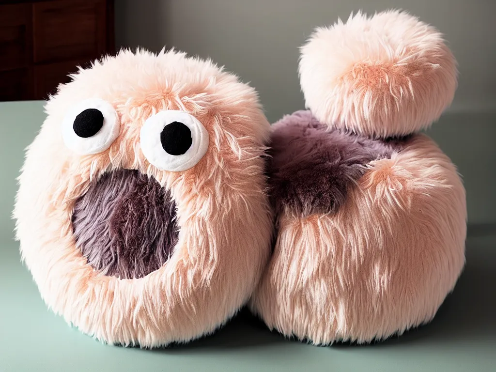 Image similar to a cute fuzzy plush round monster