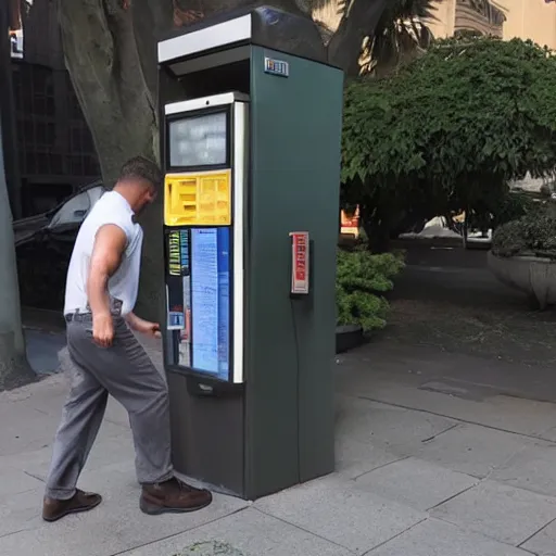 Image similar to man kicked in the head by a bare foot with toes coming through the handset of a pay phone