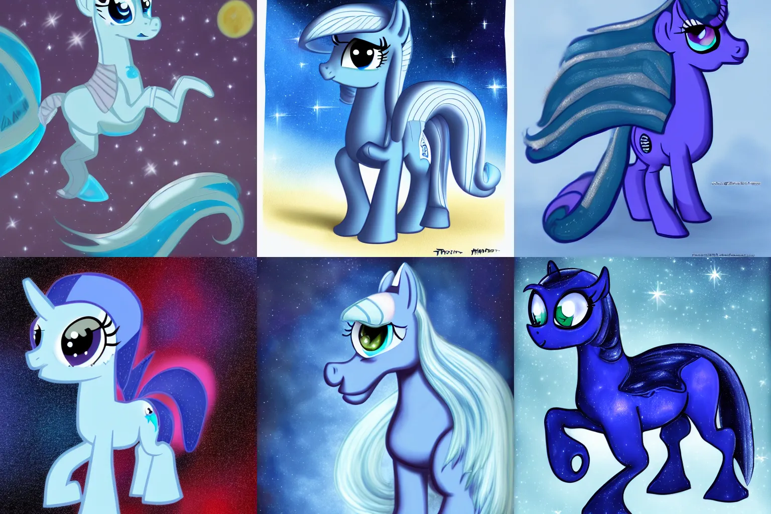 Prompt: blue horse in space by H. R. Giger, Trixie Lulamoon, trending on Derpibooru