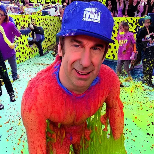 Image similar to Saul Goodman!, covered in slime!!, ((at the Kid Choice Awards)) , professional photography