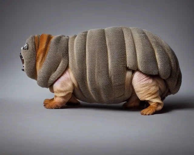 Prompt: purebred tardigrade with owner, beautiful coat, excellent symmetrical face, exquisite detail, best in show, award - winning pet photography, dynamic lighting