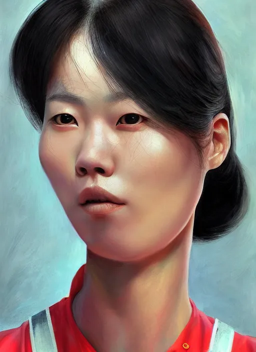 Prompt: a portrait of a korean woman merged with a fire truck, art by boris vallejo and greg danton and denys tsiperko, detailed, hyperrealism, artstation