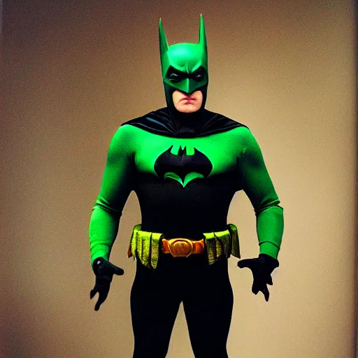 Image similar to batman dressed up as the green goblin, photography, comic books,