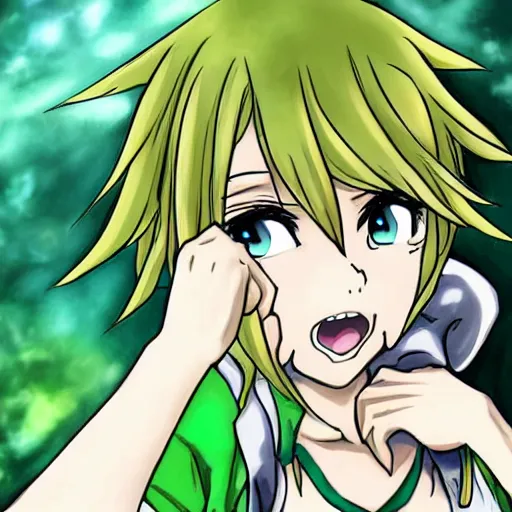 Prompt: anime illustration of saria kiss link