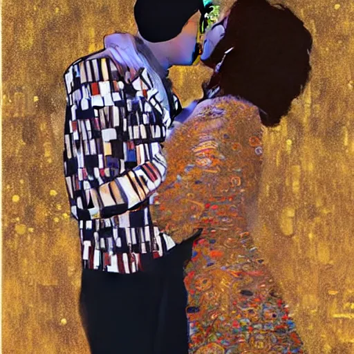 Image similar to Joe Biden kissing Barack Obama in the style of Gustav Klimt