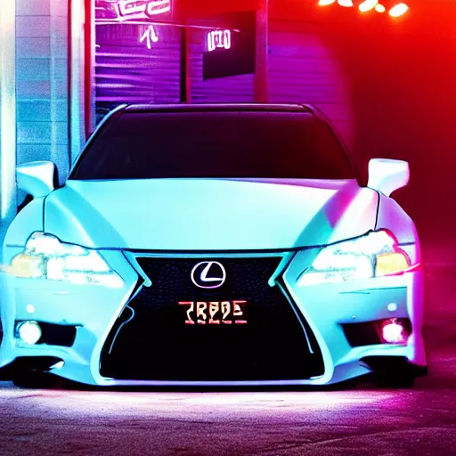 Image similar to tokyo vaporwave lexus ct 2 0 0 h origami neon signs raining, hyper realisitic