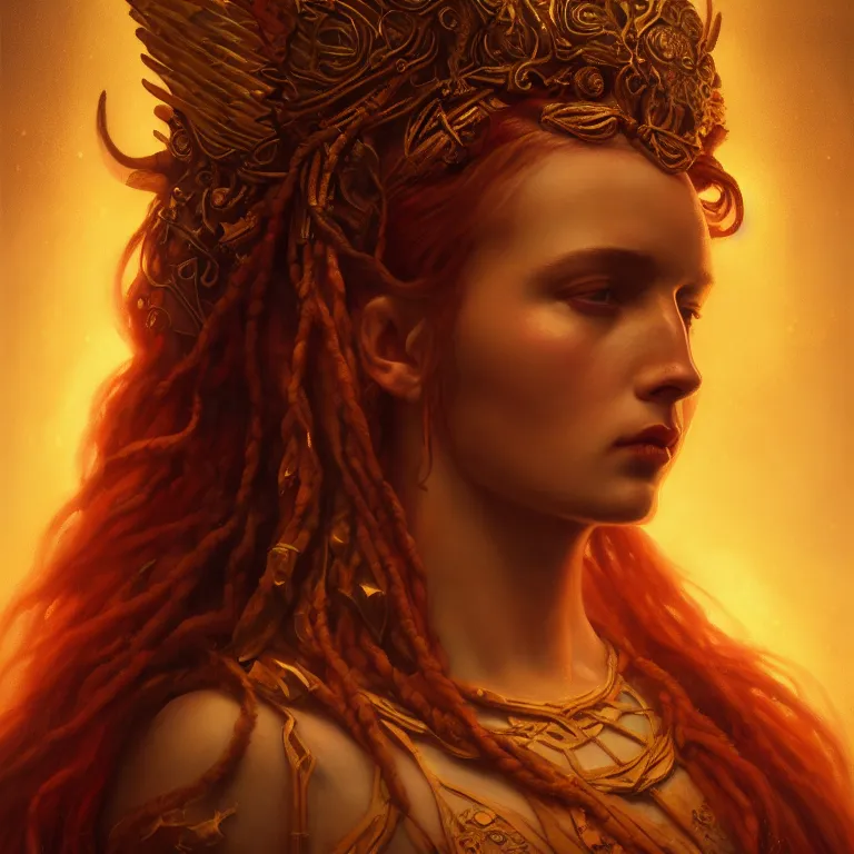 Image similar to majestic gracious regal goddess persephone portrait, ancient greece, elysium, atmospheric lighting, painted, intricate, volumetric lighting, beautiful, rich deep colours masterpiece, golden hour, sharp focus, ultra detailed, by leesha hannigan, ross tran, thierry doizon, kai carpenter, ignacio fernandez rios