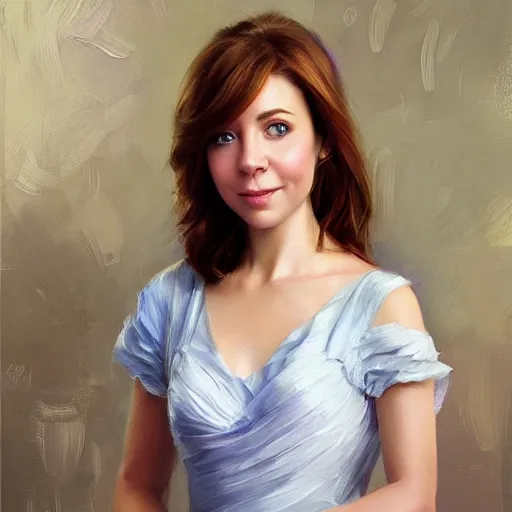 Prompt: lily aldrin, realistic, painting by vladimir volegov, trending on artstation, realistic, photorealistic, real