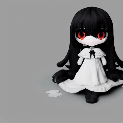 Prompt: cute fumo plush of a pure vantablack girl with a white glowing heart, lens flare, gothic regal, vray