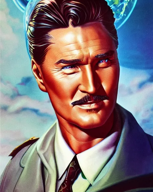 Prompt: Errol Flynn as a scientist. 1980s dystopian Soviet Russia, propaganda screens. Unreal engine, fantasy art by Loish. Faithfully depicted facial expression, perfect anatomy global illumination, radiant light, detailed and intricate environment