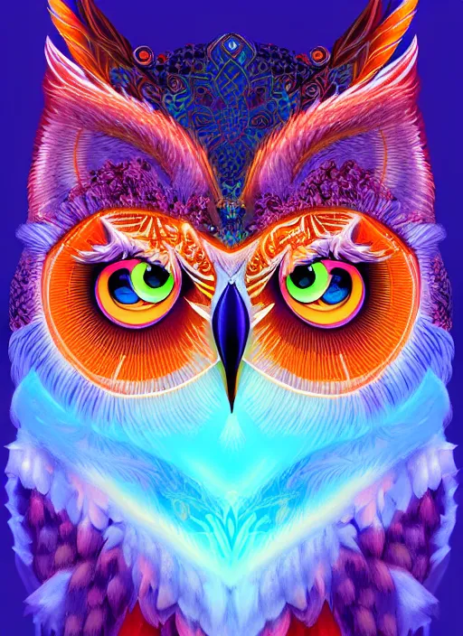 Image similar to symmetry!! product render poster vivid colors divine proportion owl, ice and snow, glowing fog intricate, elegant, highly detailed, digital painting, artstation, concept art, smooth, sharp focus, illustration,