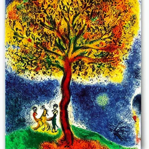 Prompt: the golden tree by Marc Chagall