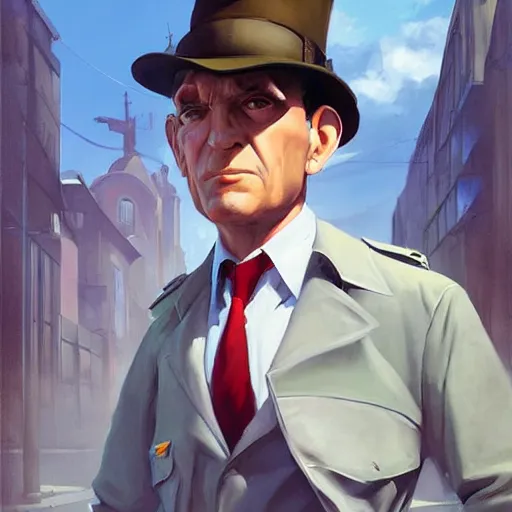 Image similar to greg manchess portrait painting of the inspector gadget as overwatch character, medium shot, asymmetrical, profile picture, organic painting, sunny day, matte painting, bold shapes, hard edges, street art, trending on artstation, by huang guangjian and gil elvgren and sachin teng