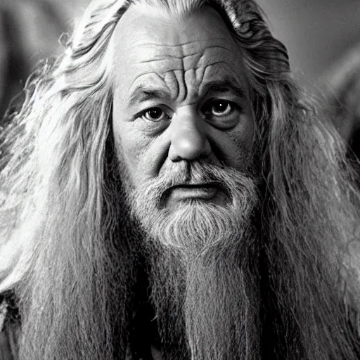 Image similar to closeup portrait of bill murray as gandalf in lord of the rings, film still, promotional shot