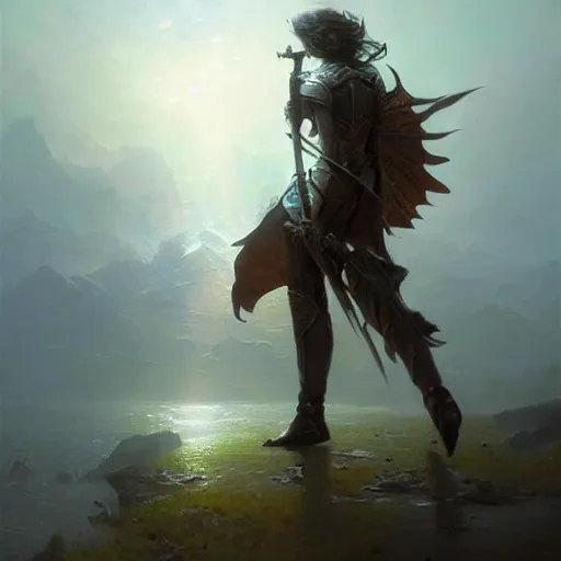 Image similar to ''cinematic shot'' an elf in rivendel with armor of diamonds with leaves falling simetrical 8 k atmosferic realistic made by ivan aivazovsky, peter mohrbacher, greg rutkowski volumetric light effect broad light oil painting painting fantasy art style sci - fi art style realism premium prints available artwork unreal engine