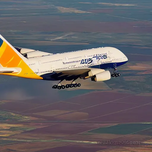 Image similar to Airbus a380 made of cheese, high quality aviation photograph, award winning