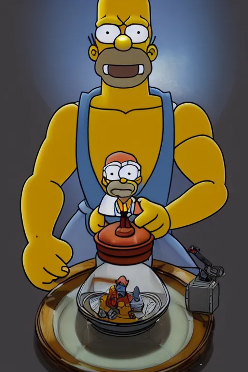 Prompt: digital masterpiece illustration concept art of porcelain statue of homer simpson, extremely detailed and intricate complexity, epic composition, magical atmosphere, cinematic lighting, wide long shot, trending on artstation, 8 k