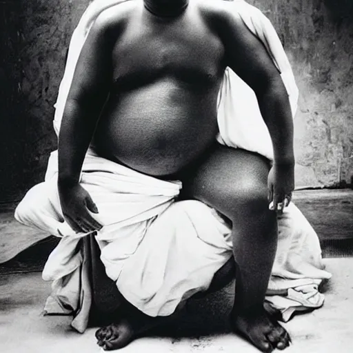 Prompt: in this photography from Annie Leibovitz we can see the Notorious BIG, a buddhist monk who turned into the new Dalai Lama