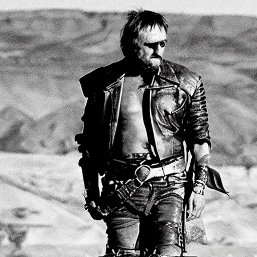 Image similar to Film still of Dennis Hopper in Mad Max 2: The Road Warrior