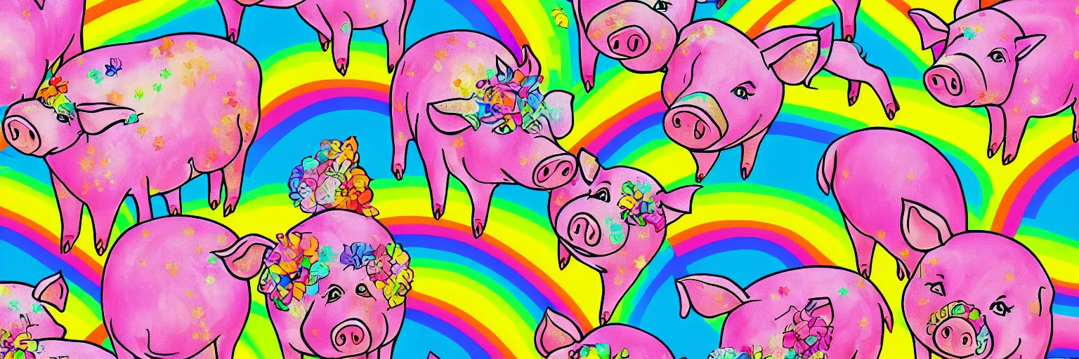 Prompt: pigs and rainbows digital art wallpaper by lisa frank intricate illustration