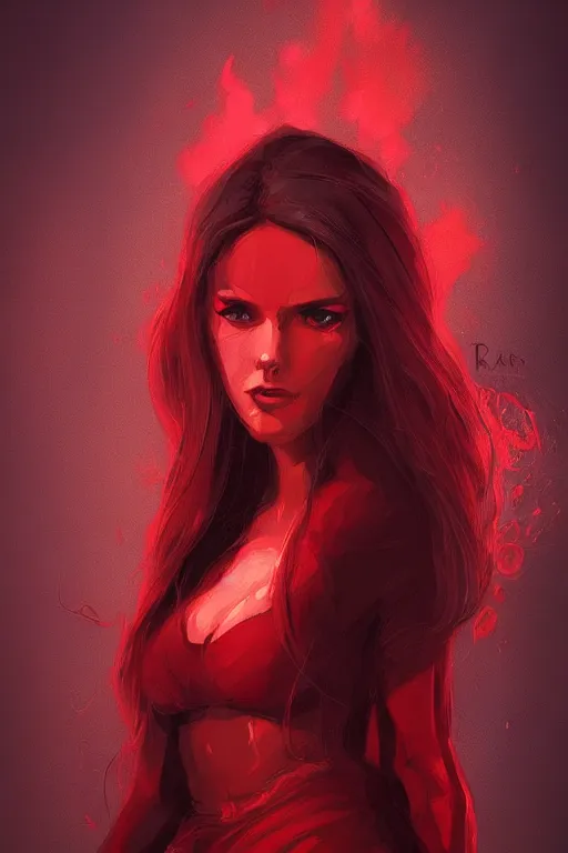 Prompt: portrait of the red inferno scarlet witch, by alena aenami, by ross tran, digital art painting