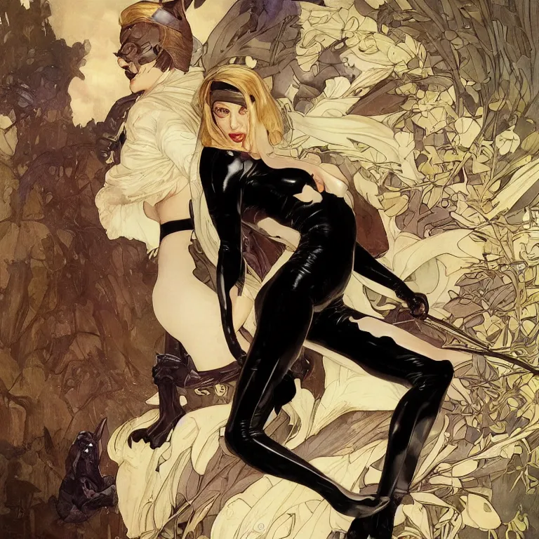 Image similar to Erin Moriarty as Cat Woman, highly detailed, digital painting, artstation, concept art, smooth, sharp focus, illustration, ArtStation, art by artgerm and greg rutkowski and alphonse mucha and J. C. Leyendecker and Edmund Blair Leighton and Katsuhiro Otomo and Geof Darrow and Phil hale and Ashley wood and Ilya repin and Charlie Bowater