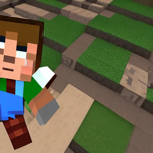 Prompt: Steve from Minecraft, Minecraft Steve is falling into the dark frightening abyss, dramatic, scary, dark