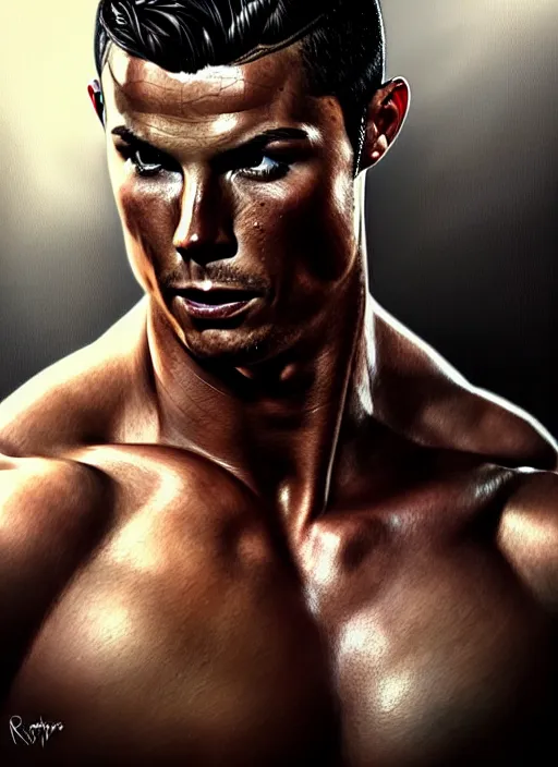 Prompt: portrait of cristiano ronaldo, d & d, muscular!, black, fantasy, intricate, elegant, highly detailed, digital painting, artstation, concept art, smooth, sharp focus, illustration, art by artgerm and greg rutkowski and alphonse mucha