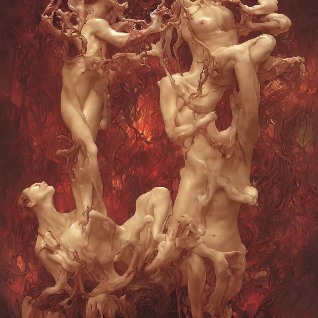 Image similar to grotesque veiny glossy wet gory nightmare fungus demon god. uhd, amazing depth, cinematic lighting, levitating floating fungus god with arms outstretched. by artgerm and greg rutkowski and alphonse mucha and william - adolphe bouguereau.