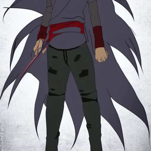 Prompt: madara uchiha, alien grey, tall, very thin, terrifying, grimdark, photorealistic