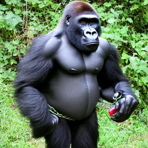 Image similar to gorilla with chainguns for arms