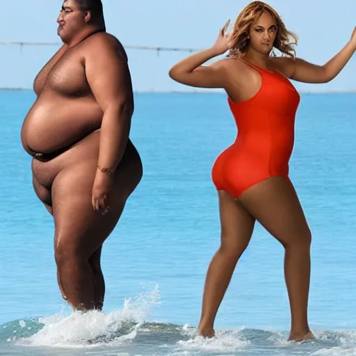 Image similar to fat obama in speedo, beyonce photoshoot