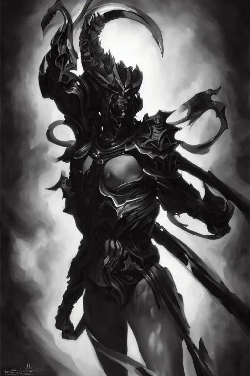 Prompt: Albedo the dark black devil from Overlord, oil on canvas, noir effect, trending on artstation, by J. C. Leyendecker and Ghibli, octane