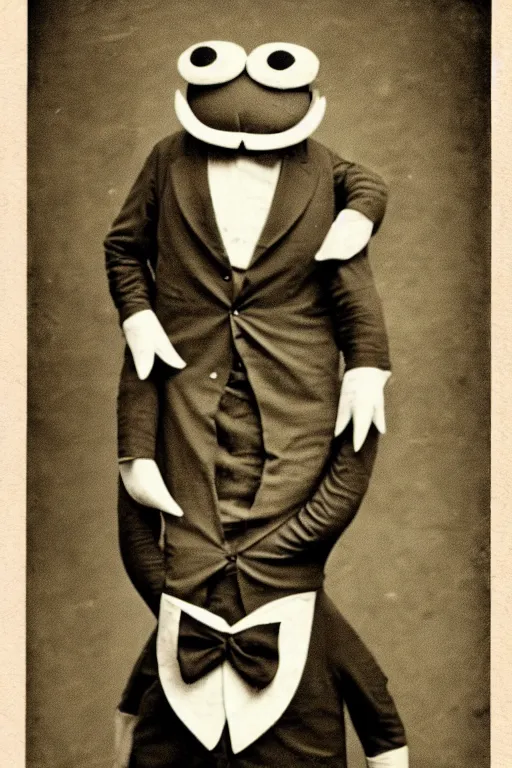 Prompt: anthropomorphic octopus , wearing a suit, vintage photograph, sepia