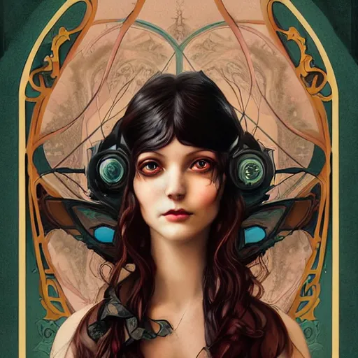 Prompt: an art nouveau, ( dieselpunk ), multi - racial portrait in the style of anna dittmann and charlie bowater and chanthara. very large, clear, expressive, and intelligent eyes. centered, ultrasharp focus, dramatic lighting, photorealistic digital matte painting, intricate symmetrical ultra detailed background.