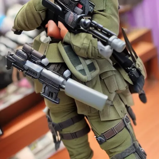 Image similar to cute fumo plush of a girl who's a top sniper, military, anime girl