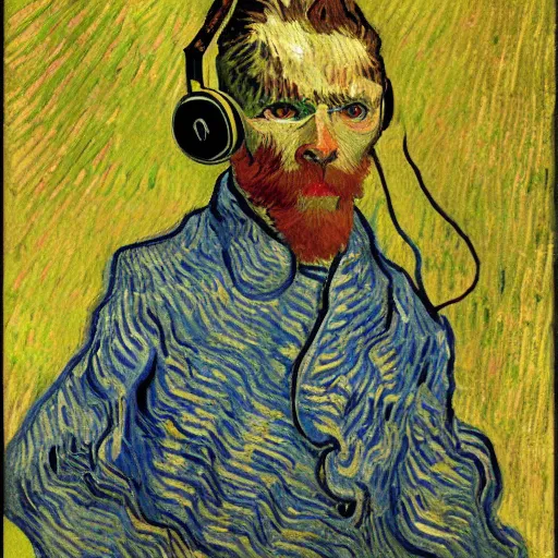 Prompt: runner with headphones by van gogh