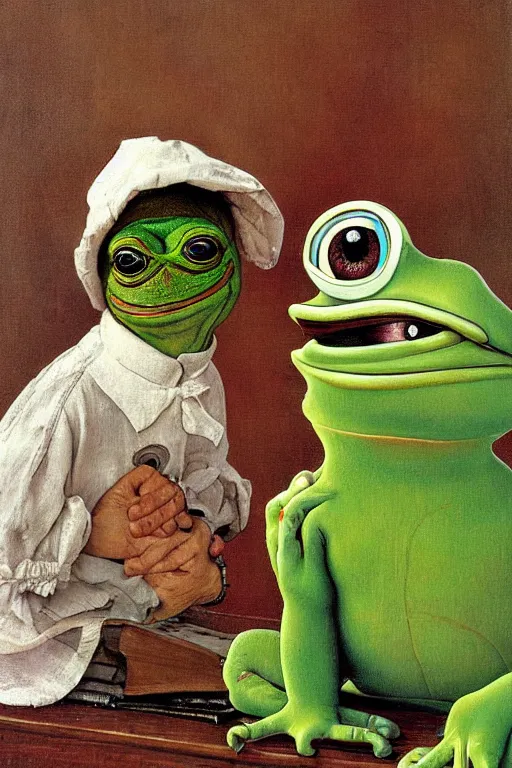 Image similar to pepe the frog painted by norman rockwell