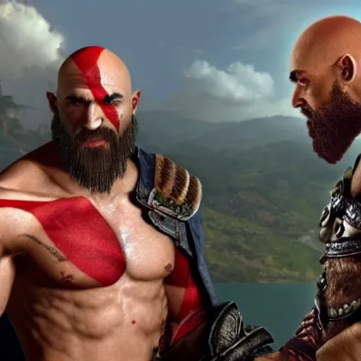 Prompt: Kratos having a conversation with Jair Bolsonaro