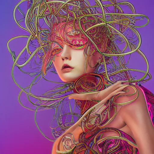 Prompt: the portrait of a ridiculously beautiful and elegant russian woman partially made of onion rings of all colors, an ultrafine detailed illustration by james jean, final fantasy, intricate linework, bright colors, behance contest winner, vanitas, angular, altermodern, unreal engine 5 highly rendered, global illumination, radiant light, detailed and intricate environment