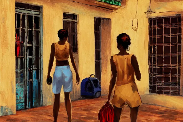 Prompt: concept art, cuban woman in havana, from behind, digital anime art, good lighting,