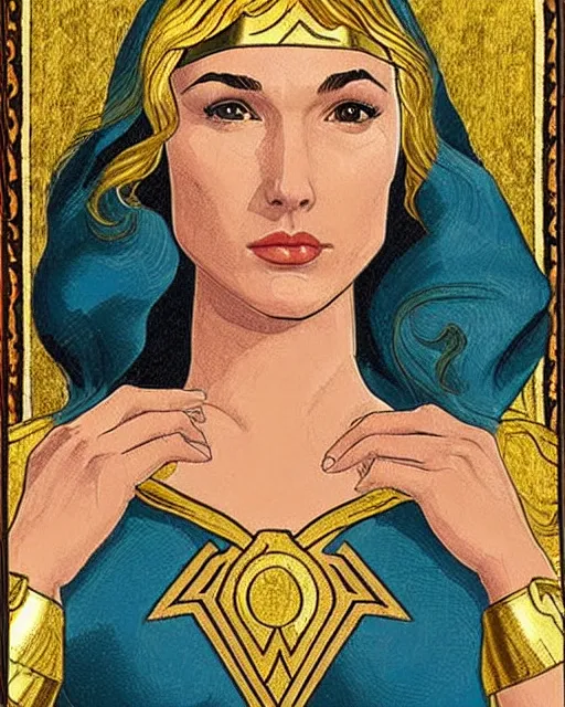 Image similar to Wonderwoman Gal Gadot, as the Madonna by Botticelli