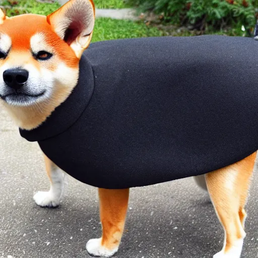 Image similar to A Shiba Inu dog wearing a beret and black turtleneck