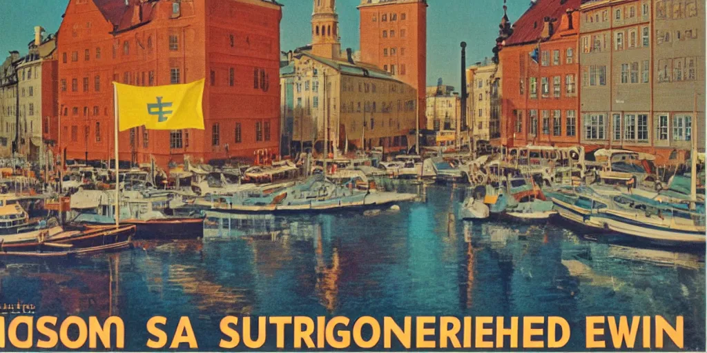 Image similar to a 1970s poster advertising Sweden,