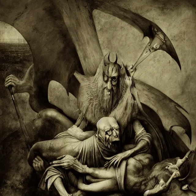 Image similar to photo of the devil by hieronymus bosch, joel peter witkin, annie liebovitz. gustave dore, octane render,